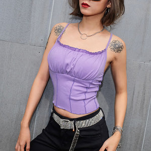 Women¡¯s Fitted Shirred Sweetheart Neck Sleeveless Basic Tank Top With Side Slits