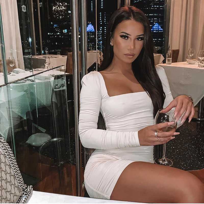 Charming Square Neck Tight Long Sleeve Ruched Bodycon Dress – sunifty