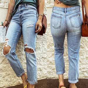Fashionable Straight Slim Leg Ripped Jeans Distressed Leggings