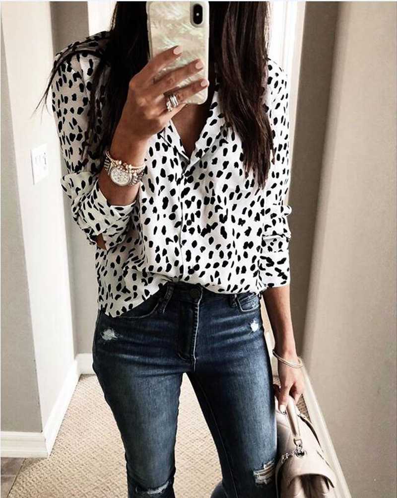 Oversized Retro Long Sleeve Leopard Print Button Up Shirt Womens