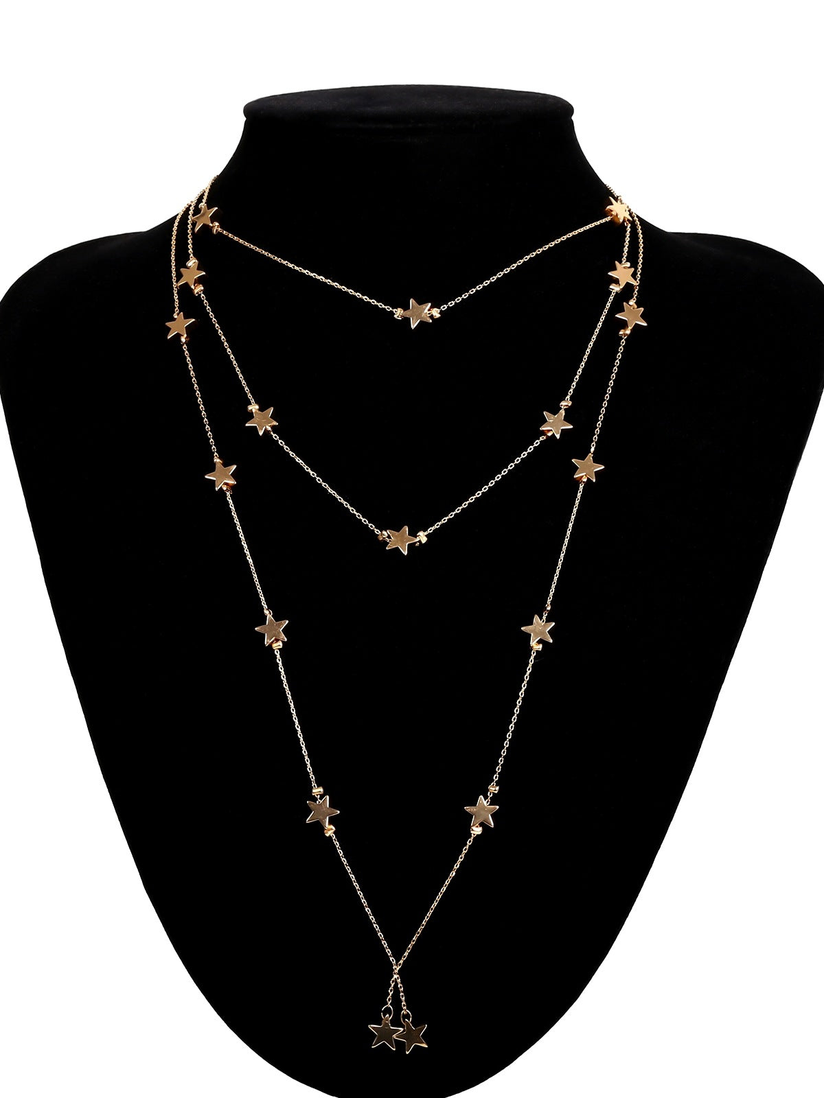 Stars Beaded Multi Layered Chocker Necklace Gold