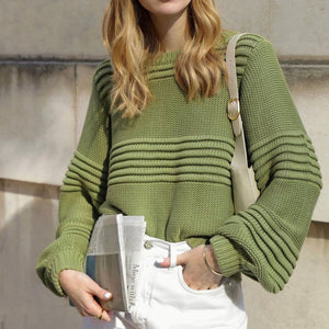 Rib True Knit Womens Round Neck Balloon Sleeve Sweater Jumper