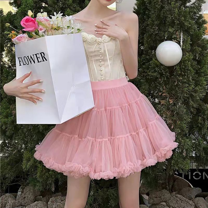 Pastel Pink Ballerina Tulle Tutu Skirt Puffy Ruffle Layered Lolita Petticoat Underskirt