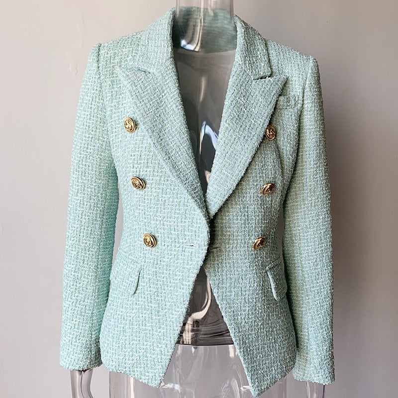 Wool Blended Classy Double Breast Tweed Short Blazer Jacket