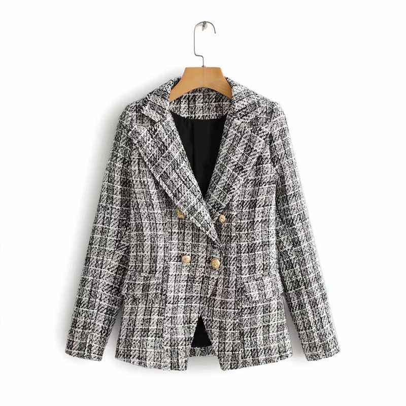 Confident Womens Tweed Blazer And Skirt Suits Plaid