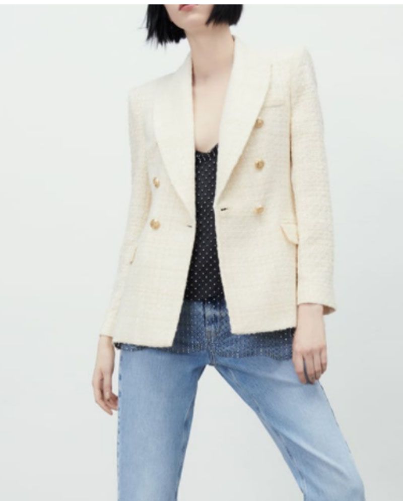 Classic Double Breasted Tweed Blazer Jacket Winter Office Coats For Women