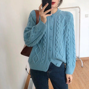 Tailored Fit Twist Braid Sweater Cable Knit Button Through Cardigan
