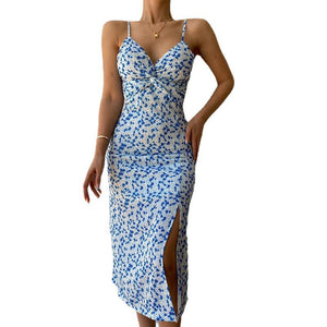 Hawaiian Vacation Twisted Garden Party Floral Long Dress With Slit On The Side