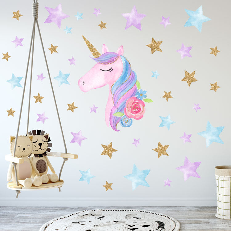 Reflective PVC Wallpaper Sticker Rainbow Unicorn Wall Decal