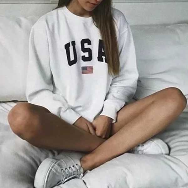 USA College Crewnecks American Flag Sweatshirt Womens