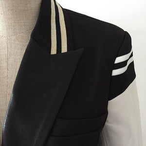 Naval Varsity Stripes Color Block Leather Blazer Jacket