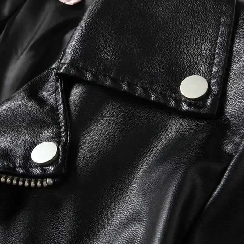 Womens Motorcycle Style Black Faux Leather Moto Jacket
