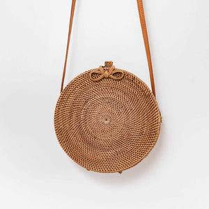 Boho Handmade Round Woven Handbag Bali Rattan Crossbody Beach Bag