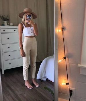 Wide Strap Adjustable Button Up Crop Top Tank Vest