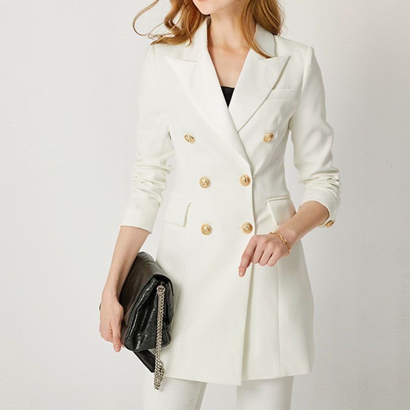 Tailored Satin Collar Blazer Dress Double Breasted Work Jacket Dress