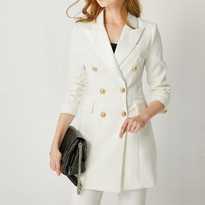 Tailored Satin Collar Blazer Dress Double Breasted Work Jacket Dress