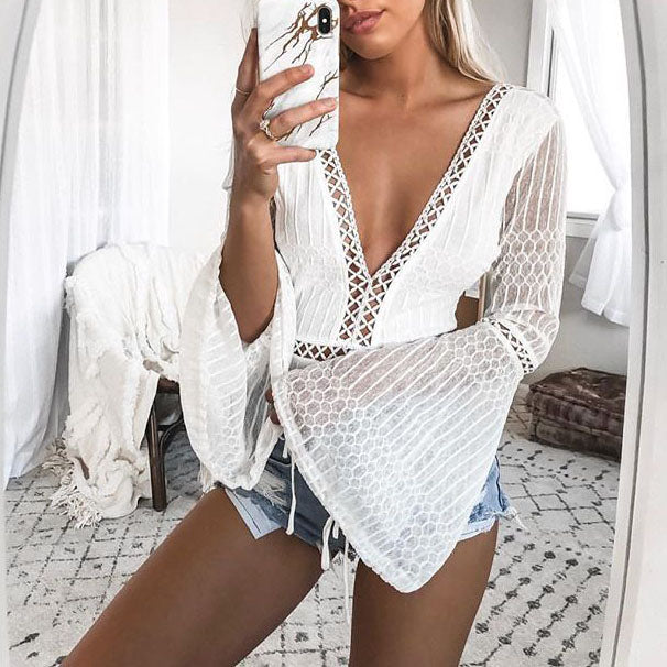 Puff Sleeve Plunge Lace Bodysuit Going Out Body Suits High Waisted