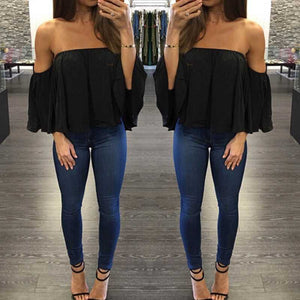 Tummy Hiding Oversized Off The Shoulder Tops Loose Blouse