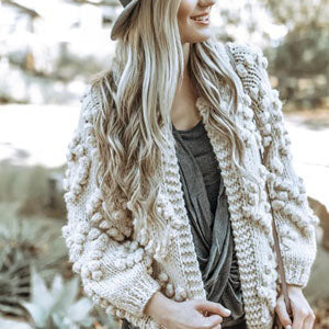 Thick Chunky Knit Pom Pom Sweater Popcorn Cardigan Jacket