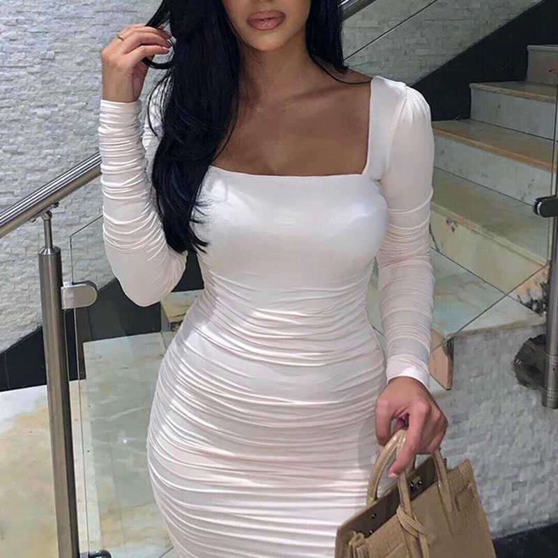 Charming Square Neck Tight Long Sleeve Ruched Bodycon Dress sunifty Charming Square Neck Tight Long Sleeve Ruched Bodycon Dress sunifty