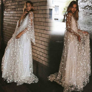 Shiny Star Embellished Mesh Overlay Maxi Dress Formal Gowns