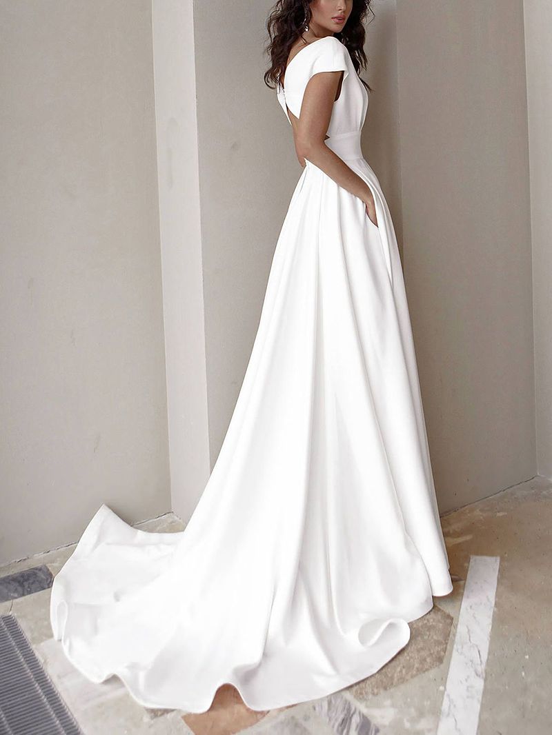Scallop Hem White Floor Length Formal Ball Gown Dress