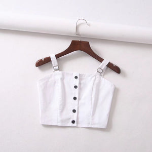 Wide Strap Adjustable Button Up Crop Top Tank Vest