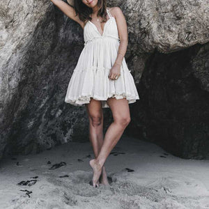 Adjustable Fit Dot Mesh Hem Halter Flowy Dress Open Backs
