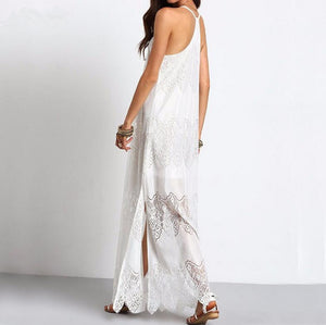 Vacation Spaghetti Strap Mesh Lace Side Split Maxi Beach Dresses Cover Ups