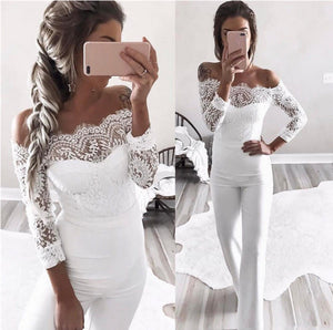 Cozy Lace Off The Shoulder Tie Jumpsuit Pantsuits