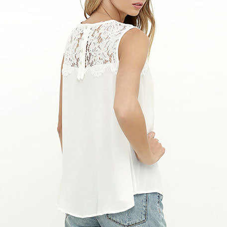 Casual Round Neck Lace Tank Top Tee Shirts Sleeveless