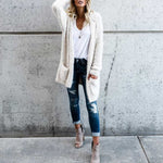 Oversized Faux Wool Long Hooded Cardigan With Pockets