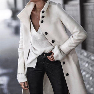Stand Collar Long Woolen Overcoat Womens Winter Peacoat – sunifty