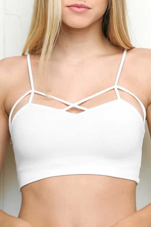 Cage Front Cut Out Strappy Bralette Cami Crop Top Criss Cross