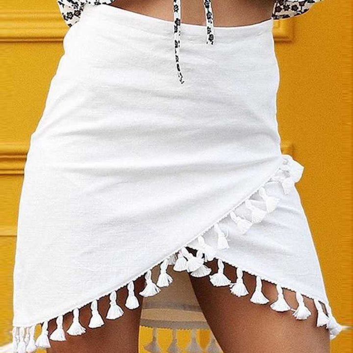 Hipster Tassels High Waist A Line Wraps Mini Skirt