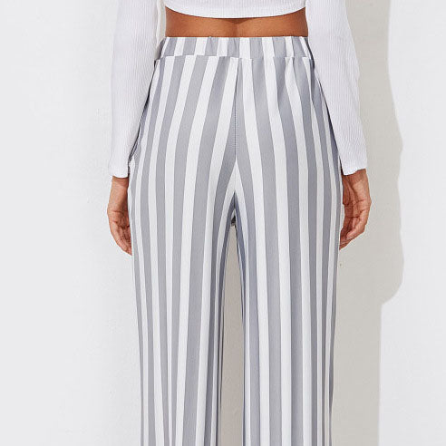 Tie Waist Belted Cigarette Trousers Striped Pants