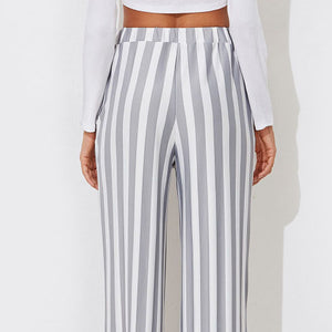 Tie Waist Belted Cigarette Trousers Striped Pants