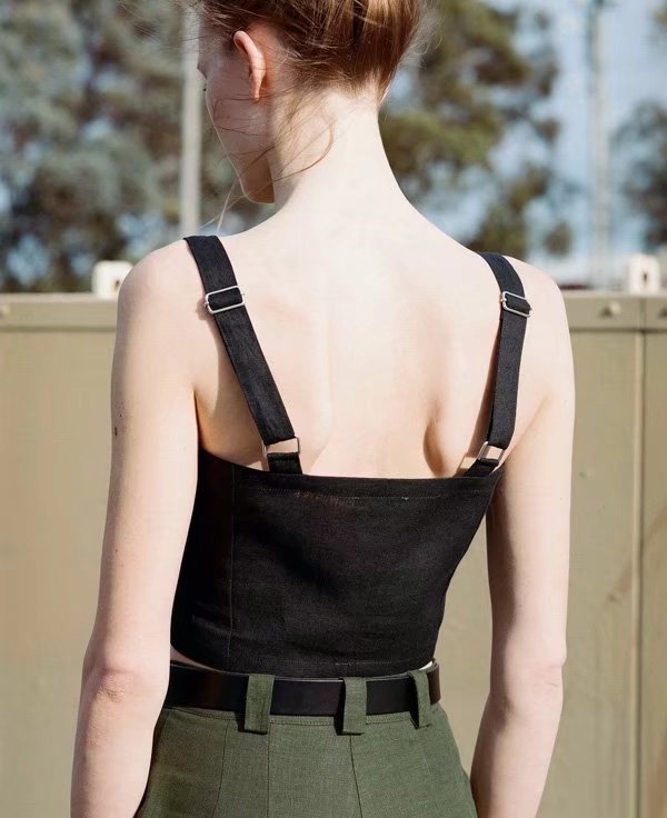 Wide Strap Adjustable Button Up Crop Top Tank Vest
