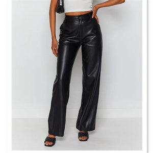 High Waisted Wide Leg Faux Pleather Patent Leather Pants For Wardrobe Essential