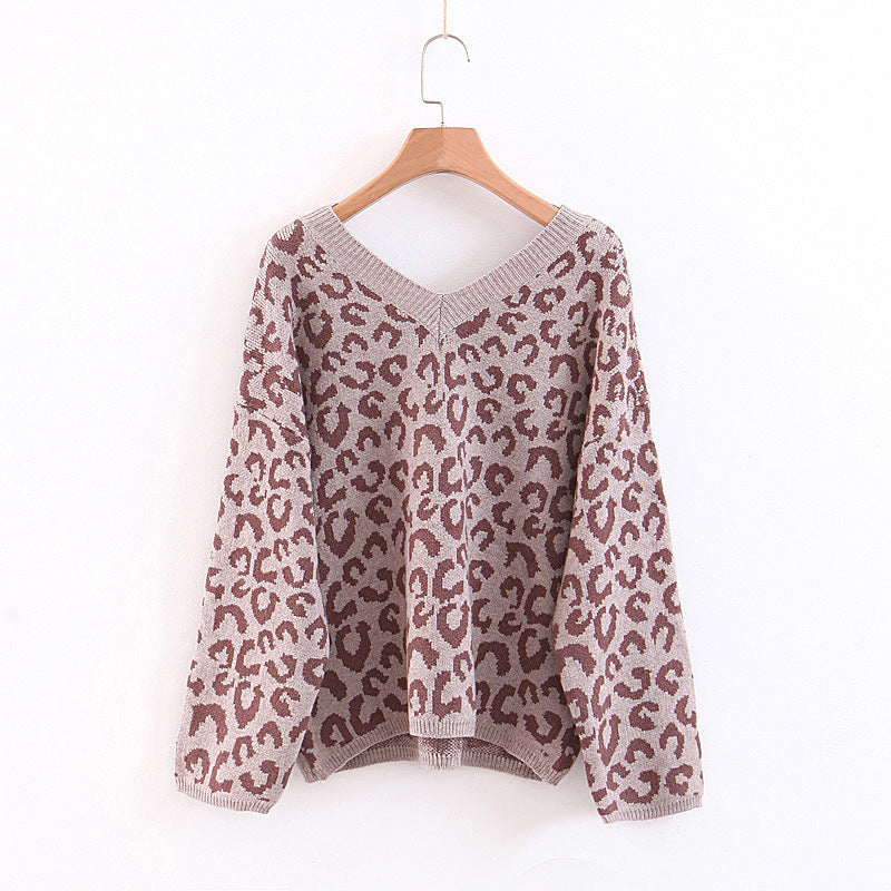 Soft Oversized V Neck Leopard Mohair Sweaters For Women