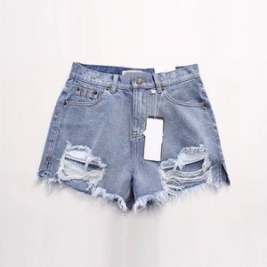 Cute Destroyed Washed Side Cut High Waisted Ripped Denim Shorts