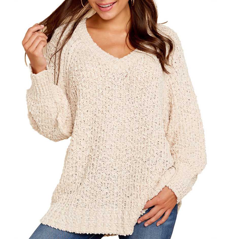 Comfy Oversized V Neck Popcorn Sweater Pullover