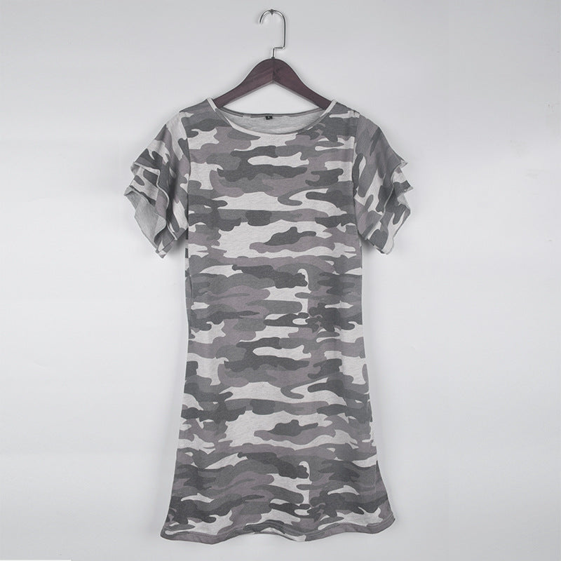 Cool Layered Angel Sleeves Camo Bodycon Camouflage Short Dress  sunifty