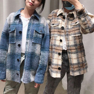 Dyed Pocket Overshirt Check Wool Blend Shirt Jacket