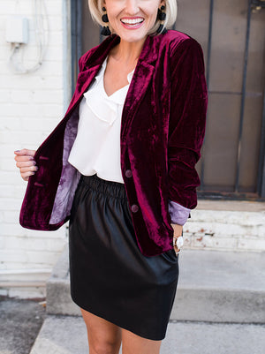 Womens Designer Fitted Velvet Suit Jacket Blazer