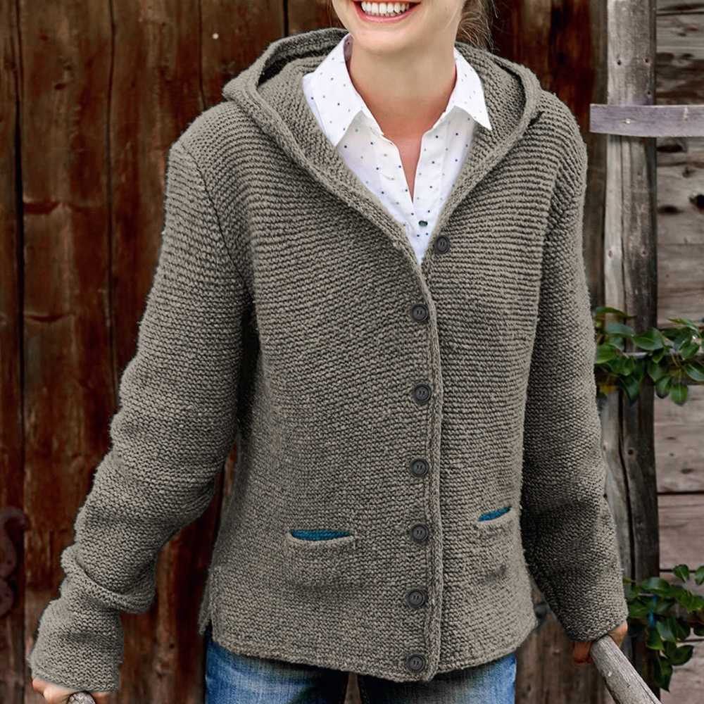 Oversized Knitted Women's Hooded Cardigan Knitted Sweater Jacket with Pocket