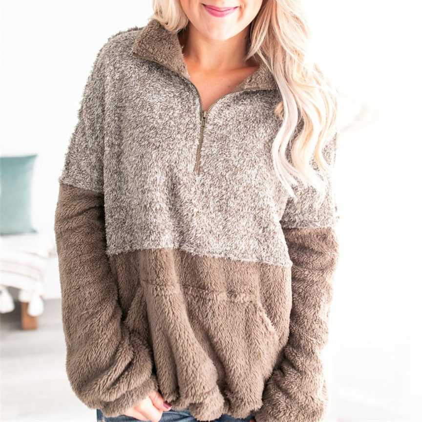 Two Toned Fuzzy Sherpa Fleece Pullover