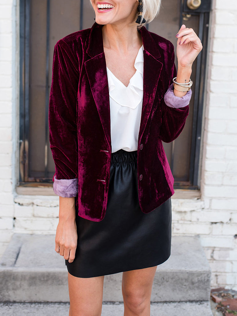 Womens Designer Fitted Velvet Suit Jacket Blazer