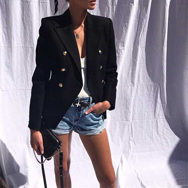 Double Breasted Women's Casual Black Blazer Jacket