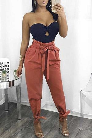 High waisted work sales pants with bow